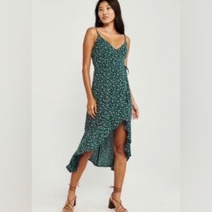 Abercrombie & Fitch Green Floral Wrap Midi Dress